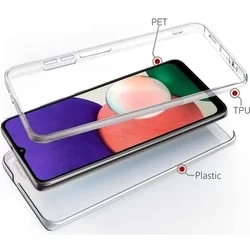 Telefontok Samsung Galaxy A22 5G - átlátszó szilikon előlap + plexi hátlapi tok 360°-2