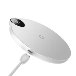 Telefon töltő: BASEUS WXSX-02 - fehér vezeték nélküli (Wireless) LED kijelzős töltőpad 2A + fehér Lightning kábel, 1,2 m-1