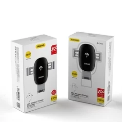 Telefontartó: DUDAO F3Pro - Qi vezeték nélküli töltős, szellőzőrácsra rögzíthető fekete autós telefontartó + fekete USB/MicroUSB kábel-5