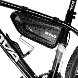 Biciklis tartó: WildMan E4 - Univerzális, vízálló biciklivázra szerelhető, fekete telefon tartó táska tároló rekesszel-2