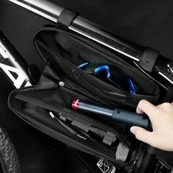 Biciklis tartó: WildMan E4 - Univerzális, vízálló biciklivázra szerelhető, fekete telefon tartó táska tároló rekesszel-4