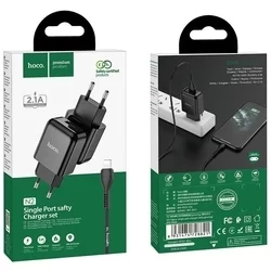 Töltő: HOCO N2 - USB portos fekete hálózati töltőfej 2A + USB / Lightning kábel (1m)-4