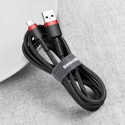 BASEUS Cafule - USB / Type-C (USB-C) fekete szövet adatkábel 2A, 2m -4