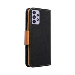 Samsung Galaxy A53 5G Telefontok - Canvas fekete mágneses szilikon keretes könyvtok-1