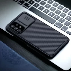 Telefontok Samsung A53 5G - Nillkin csúsztatható kameravédős fekete hátlap tok-1