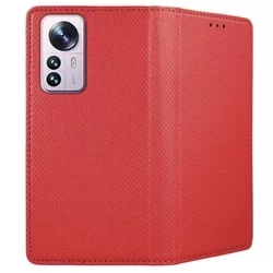 Telefontok Xiaomi 12 Pro - piros mágneses szilikon keretes könyvtok-1