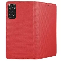 Xiaomi Redmi Note 11 Telefontok - piros mágneses szilikon keretes könyvtok-1