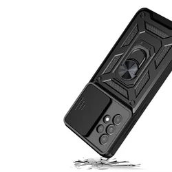 Telefontok Samsung Galaxy A53 5G - Camshield - fekete szilikon tok, kitámasztó ujjgyűrűvel, csúsztatható kameravédővel-1