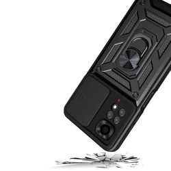 Telefontok Xiaomi Redmi Note 11 - Camshield - fekete szilikon tok, kitámasztó ujjgyűrűvel, csúsztatható kameravédővel-2