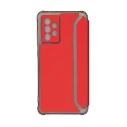 Telefontok Samsung Galaxy A52 / A52 5G / A52s 5G - Slim BookCover piros könyvtok, átlátszó ütésálló szilikon keretttel-1