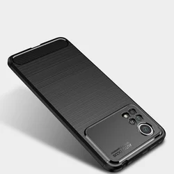 Telefontok Xiaomi Poco X4 Pro 5G - Tech Protect Carbon Fiber fekete szilikon tok-5