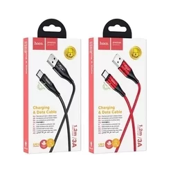 HOCO U93 - USB / Type-C (USB-C) piros szövet kábel, 3A, LED -es 1,2m-3