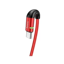 HOCO U93 - USB / Type-C (USB-C) piros szövet kábel, 3A, LED -es 1,2m-1