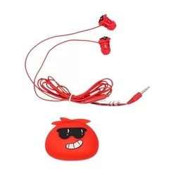 Headset: Jillie Monster - piros audio jack csatlakozós stereo headset, mikrofonnal + szilikon tartóval-2