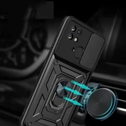 Xiaomi Redmi 10C Telefontok - Camshield - fekete szilikon tok, kitámasztó ujjgyűrűvel, csúsztatható kameravédővel-3