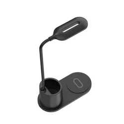 Rebeltec W600 - univerzális asztali LED lámpa tolltartóval, Qi vezeték nélküli töltéssel fekete-1