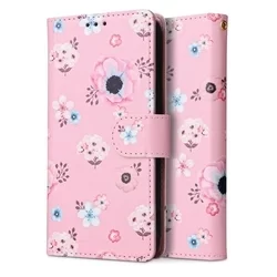 Telefontok Samsung Galaxy A13 (A135F) - pink virágmintás ráhajtófüles mágneses szilikon keretes könyvtok-1