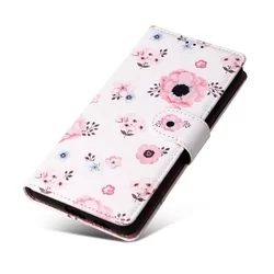 Telefontok Samsung Galaxy A53 5G - fehér virágmintás ráhajtófüles mágneses szilikon keretes könyvtok-1