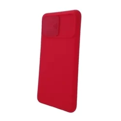 Telefontok Samsung Galaxy M12 - Slider csúsztatható kameravédős piros szilikon hátlap tok-2
