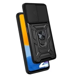 Telefontok Samsung Galaxy M23 5G - Tech-Protect Camshield - fekete szilikon tok, kitámasztó ujjgyűrűvel, csúsztatható kameravédővel-1