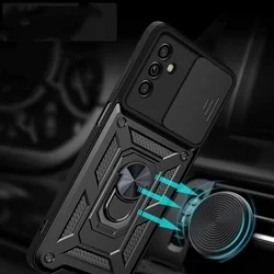 Telefontok Samsung Galaxy M23 5G - Tech-Protect Camshield - fekete szilikon tok, kitámasztó ujjgyűrűvel, csúsztatható kameravédővel-4