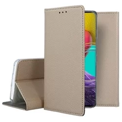 Telefontok Samsung Galaxy M53 5G - arany mágneses szilikon keretes könyvtok -3