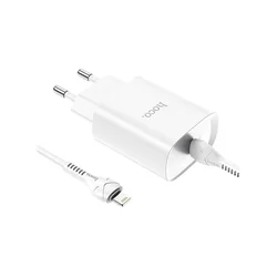 HOCO N14 - Type-C (USB-C) fehér hálózati töltőfej + Lightning / Type-C kábel, fehér 20W-2