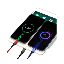 LETANG ET-06 - 3in1 kábel - (USB - Lightning / Type-C / MicroUSB) színes szövet kábel 6A, 1,2 m-2