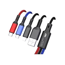 LETANG ET-06 - 3in1 kábel - (USB - Lightning / Type-C / MicroUSB) színes szövet kábel 6A, 1,2 m-1