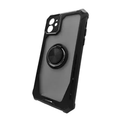 Telefontok iPhone 11 - Grip Defender - fekete szilikon keretes gyűrűs, kitámasztható, ütésálló áttetsző műanyag tok-1