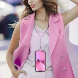 Telefontok: Crystal Diamond - univerzális - tokba helyezhető nyakba akasztó - átlátszó / pink gyöngy-6