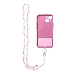 Telefontok: Crystal Diamond - univerzális - tokba helyezhető nyakba akasztó - átlátszó / pink gyöngy-3