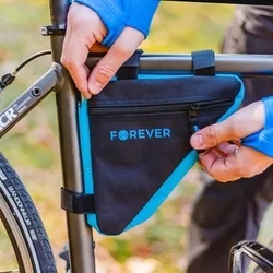 Biciklis tartó: Forever FB-100 - Univerzális, cseppálló biciklivázra szerelhető, fekete/kék telefon tartó táska-1
