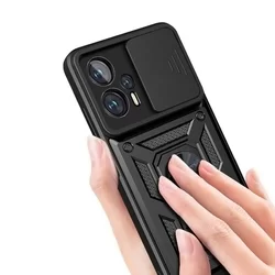 Telefontok Xiaomi Poco X4 GT 5G - Tech-Protect Camshield - fekete szilikon tok, kitámasztó ujjgyűrűvel, csúsztatható kameravédővel-7