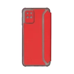 Telefontok Samsung Galaxy A22 5G - Slim BookCover piros könyvtok, átlátszó ütésálló szilikon kerettel-1