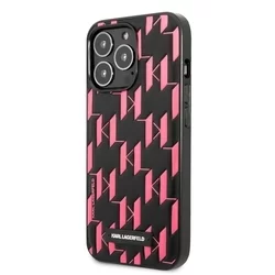 Telefontok iPhone 13 Pro Max - Karl Lagerfeld Monogram Plaque Kemény Tok - Fekete-Pink-1