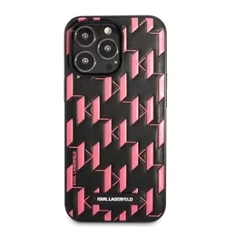 Telefontok iPhone 13 Pro Max - Karl Lagerfeld Monogram Plaque Kemény Tok - Fekete-Pink-2