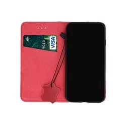 Telefontok iPhone 14 - Smart piros mágneses szilikon keretes Eredeti Bőr könyvtok-1