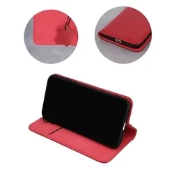 Telefontok iPhone 14 - Smart piros mágneses szilikon keretes Eredeti Bőr könyvtok-2
