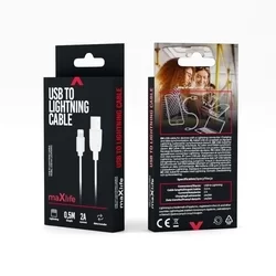 Kábel: MaxLife - USB / Lightning fehér adatkábel 0,5m, 2A-1