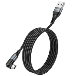 Kábel: HOCO U100 - USB / MicroUSB fekete szövet kábel 1,2m (180 fokban elfordított csatlakozó véggel) 2,4A-1