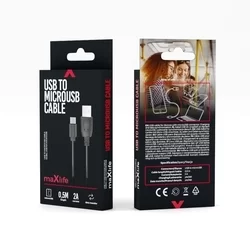 Kábel: MaxLife - USB / MicroUSB fekete adatkábel 50cm, 2A-1