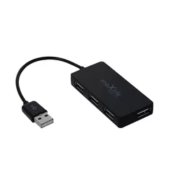Adapter: MaxLife HUB - 4xUSB porttal + USB fekete kábel, 1,5m-1