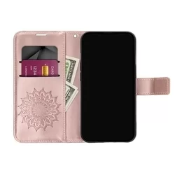 iPhone 14 Plus Telefontok - MEZZO mandala mintás rose gold mágneses szilikon keretes könyvtok-3