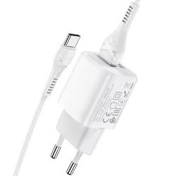 Töltő: HOCO N8 - 2xUSB portos fehér hálózati töltőfej 2,4A + USB / Type-C (USB-C) kábel (1m)-1