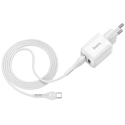 Töltő: HOCO N8 - 2xUSB portos fehér hálózati töltőfej 2,4A + USB / Type-C (USB-C) kábel (1m)-2