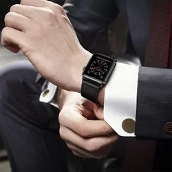 Apple Watch Series 4/5/6/7/8/9/SE (38 / 40 / 41 mm) okosóra szíj - TECH-PROTECT Leather fekete bőr szíj (20 mm szíj szélesség)-3