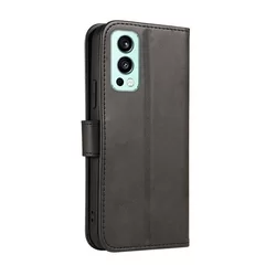Telefontok OnePlus Nord 2 5G - fekete ráhajtófüles bőr könyvtok -2