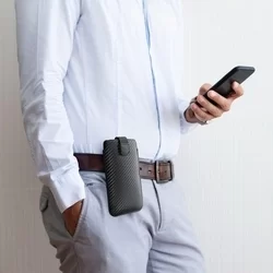 Telefontok Forcell Pocket Carbon - fekete tépőzáras, kihúzó füles tok (15,5x7,2x1 cm)-5