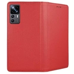 Telefontok Xiaomi 12T - piros mágneses szilikon keretes könyvtok-2
